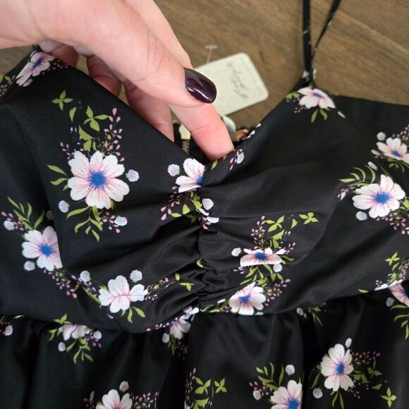 Free People in A Bubble Mini Dress in Black Floral size S New - Picture 9 of 14
